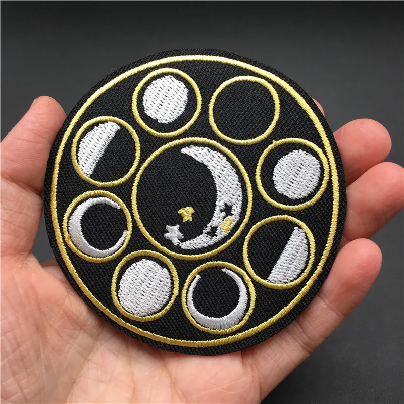 Parches de fase lunar para ropa, insignia para ropa bordada, parche para planchar, apliques decorativos DIY, diámetro: 8,1 cm - imagen 3