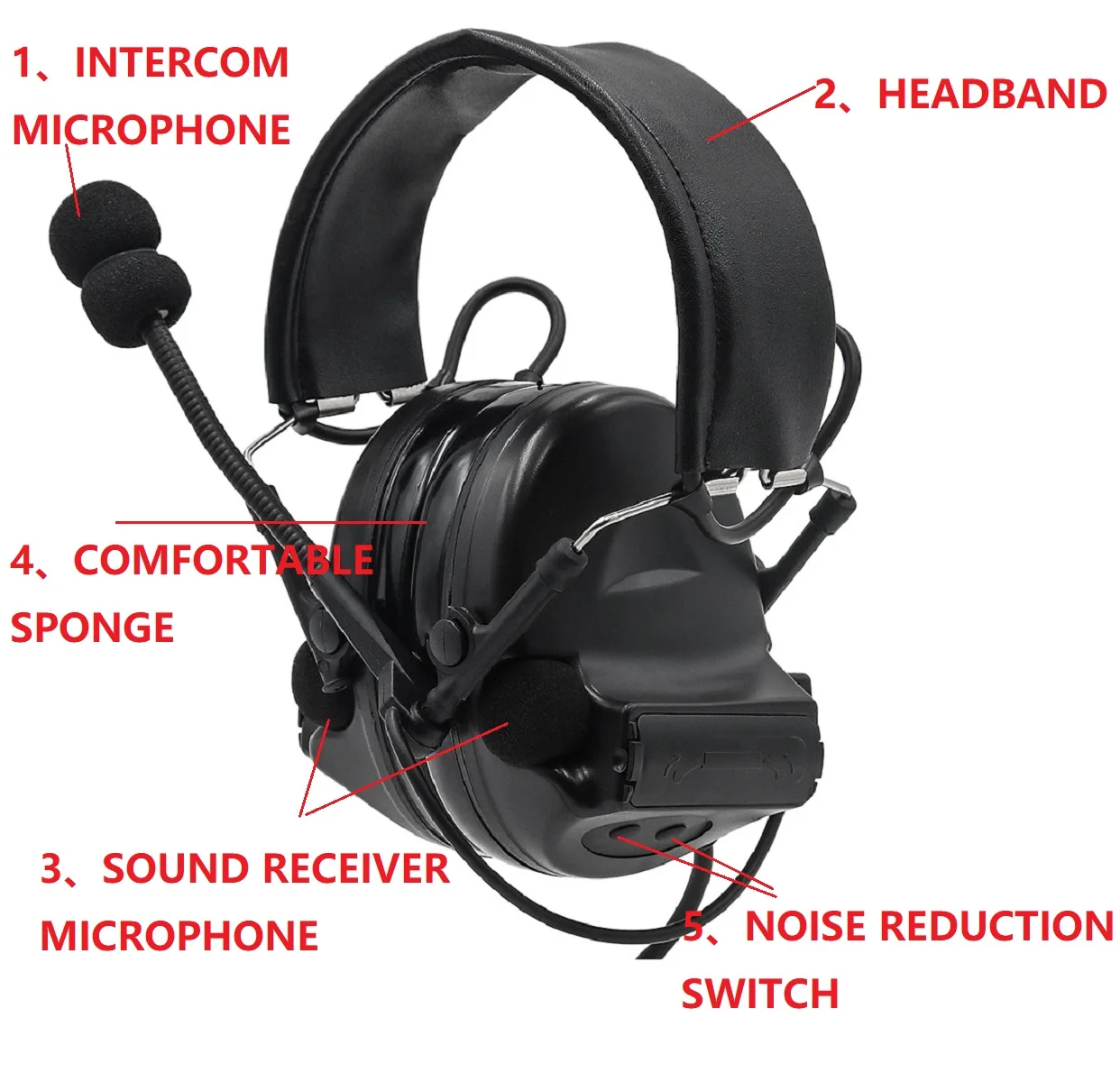 Un auricular con un micrófono y un interruptor de reducción de ruido