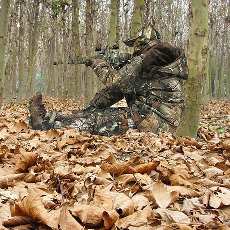 Traje Ghillie térmico impermeable para caza y pesca, chaqueta con capucha de combate táctico al aire libre, pantalones, traje CS, Camo biónico, árbol, Invierno - imagen 5