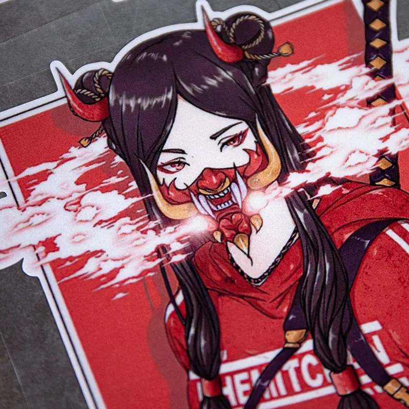 Pegatina de dibujos animados de Anime JDM Samurai Girl para coche, pegatina reflectante impermeable para casco de motocicleta eléctrica GK5, calcomanía bidimensional japonesa - imagen 3