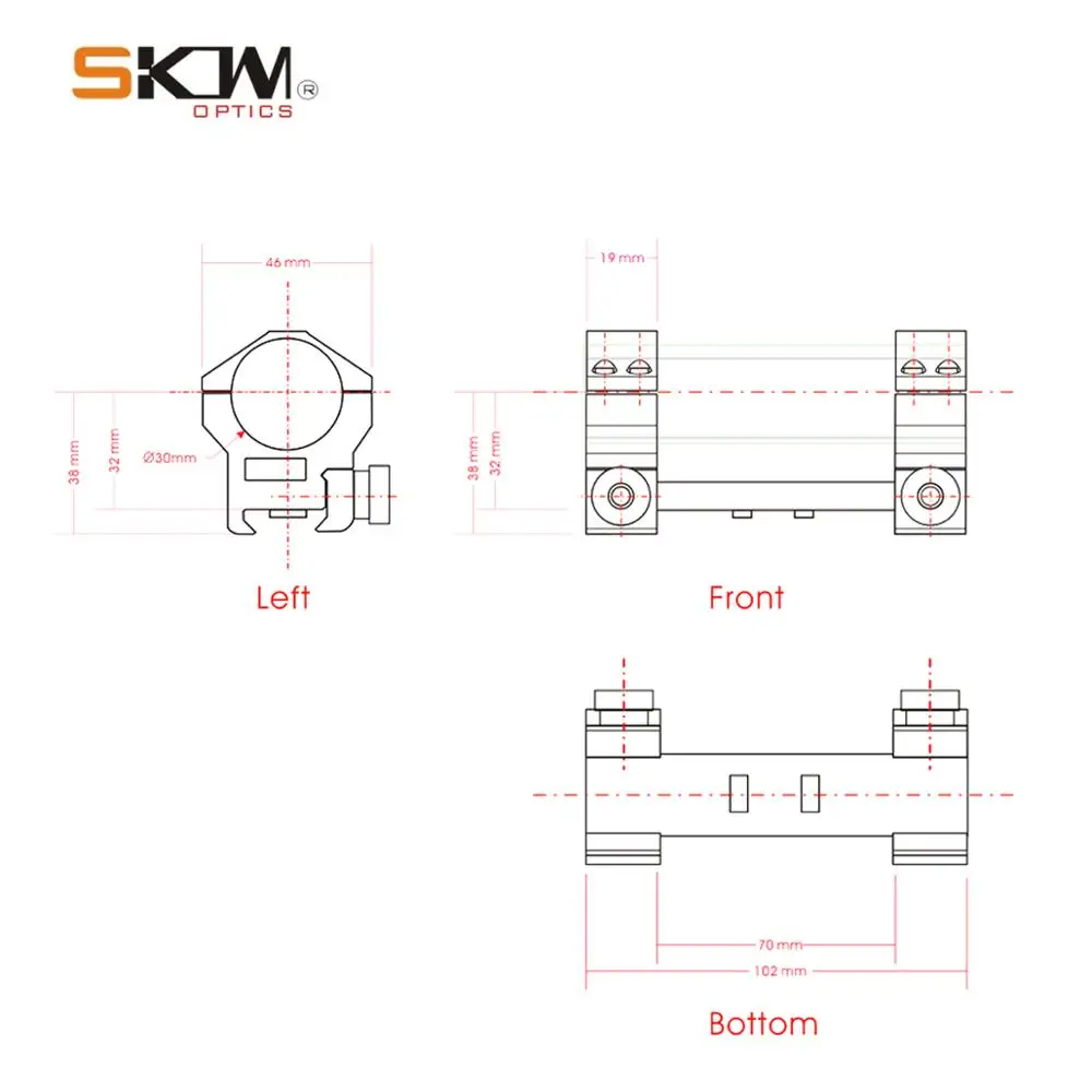 Anillo de montaje SKWgear-Scope, rieles Picatinny 1913, SKWoptics 30MOA, 30 mm, - imagen 3