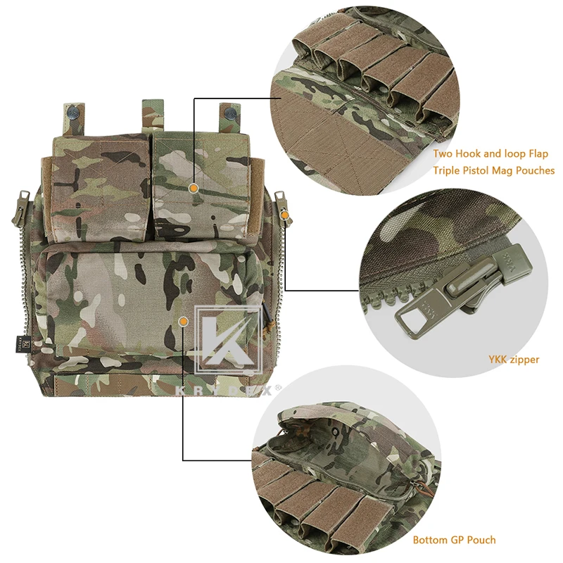 KRYDEX-paquete táctico con Panel de cremallera para chaleco, mochila para CPC, NCPC, AVS, JPC2.0, Airsoft, accesorios de equipo de combate, bolsa de Panel de transporte - imagen 5