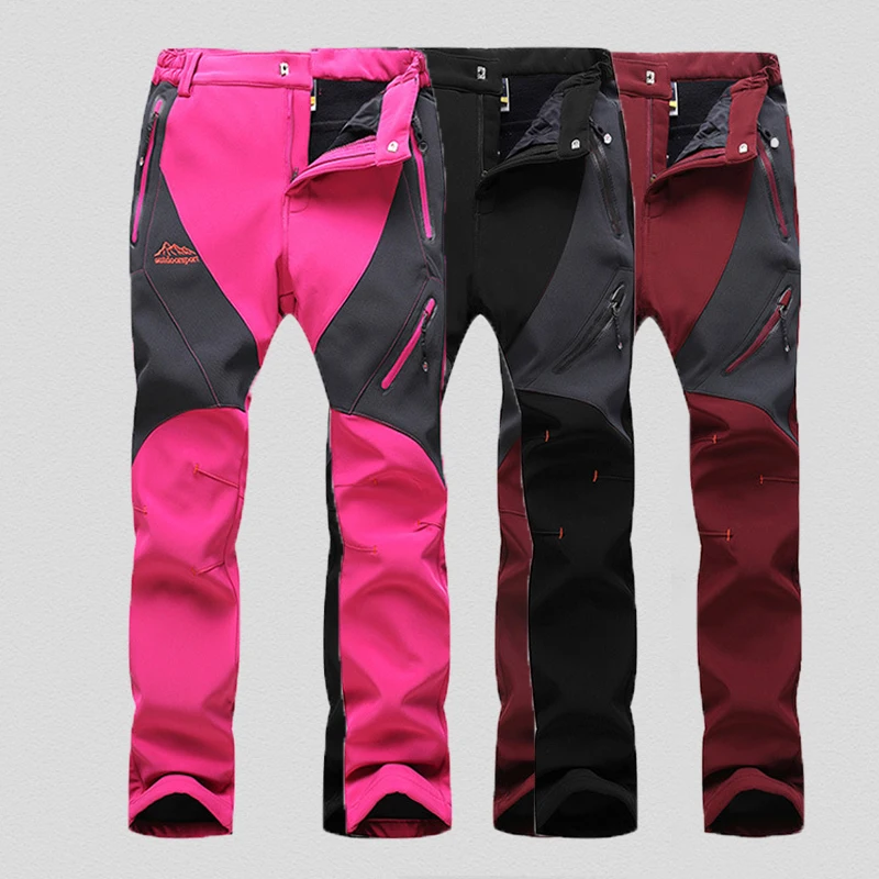 Pantalones de senderismo impermeables transpirables de gran tamaño para mujer, senderismo al aire libre, esquí, Softshell, senderismo, Camping, pantalones de escalada, invierno, 2017