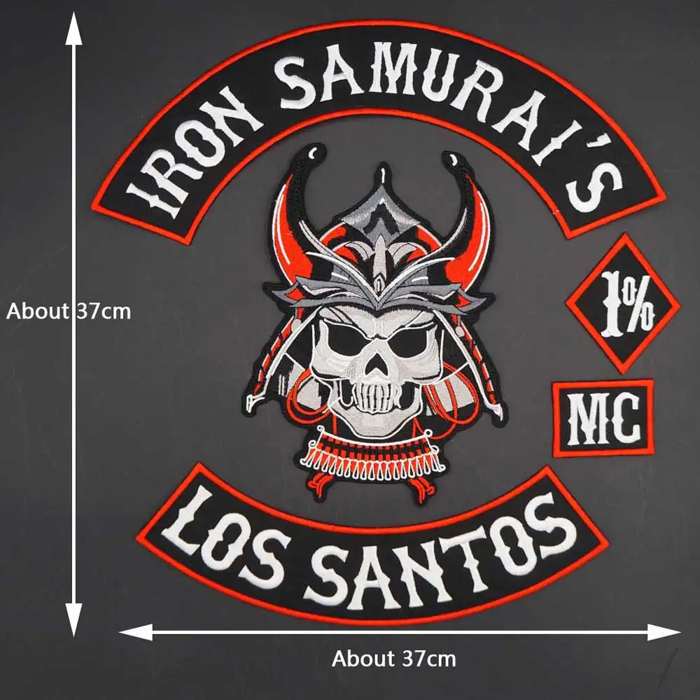 Parche bordado de hierro samurái Los Santos 1% MC, insignia de gran tamaño para chaqueta, chaleco trasero, motocicleta, Club, motorista - imagen 2