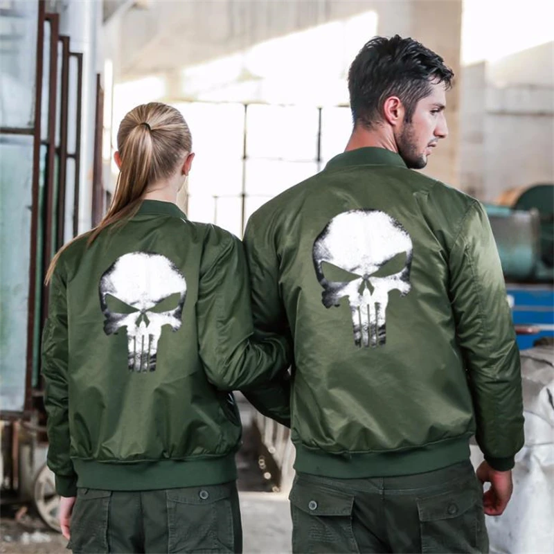 Chaqueta Bomber de motorista para mujer, chaqueta de piloto con estampado de Calavera, ropa de calle de Hip Hop, chaqueta militar de motocicleta Ma-1, abrigo para parejas de cuatro estaciones - imagen 4