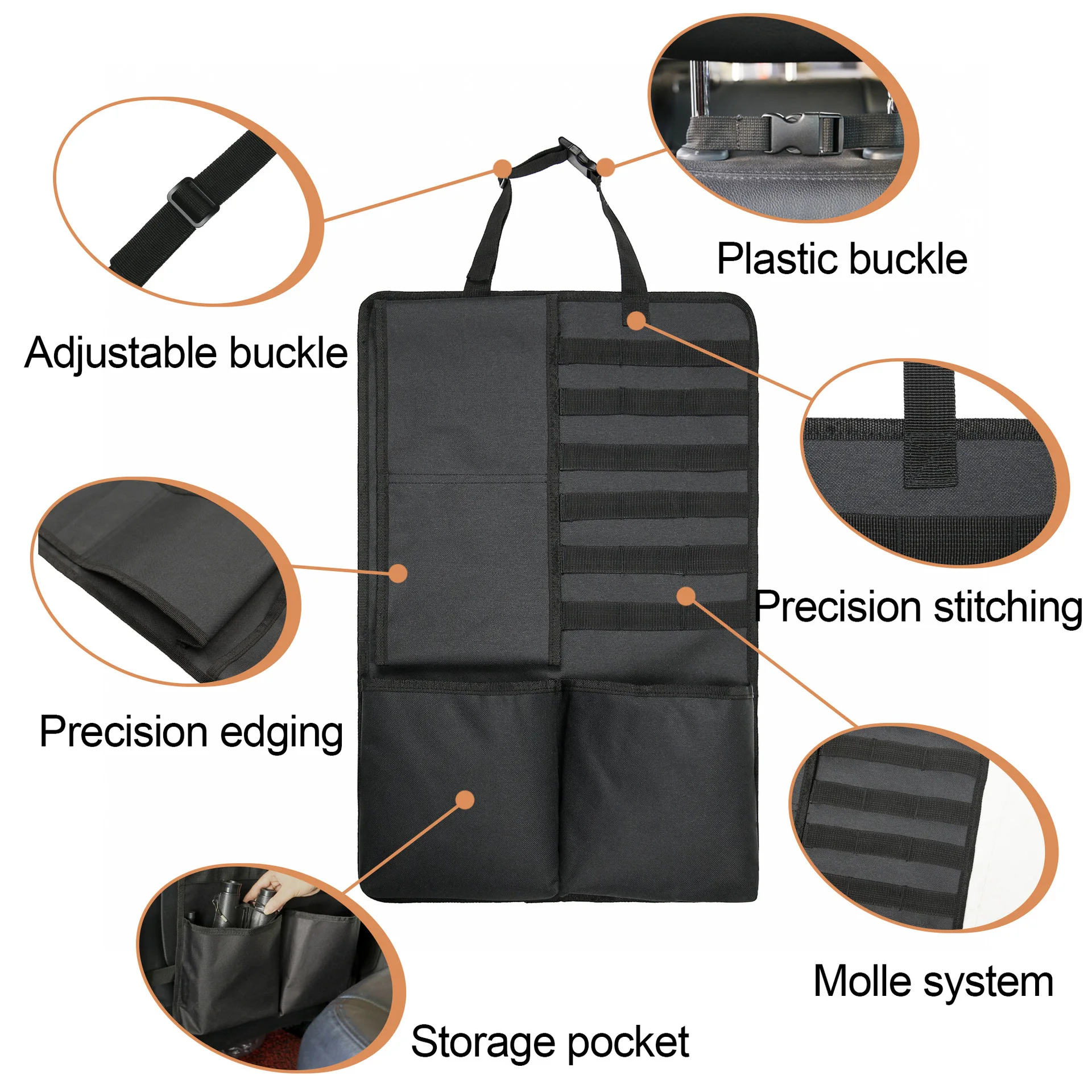 Bolsa de almacenamiento para asiento trasero de coche, organizador táctico Molle Universal con múltiples bolsillos, funda colgante para asiento de vehículo, accesorios para automóvil - imagen 2