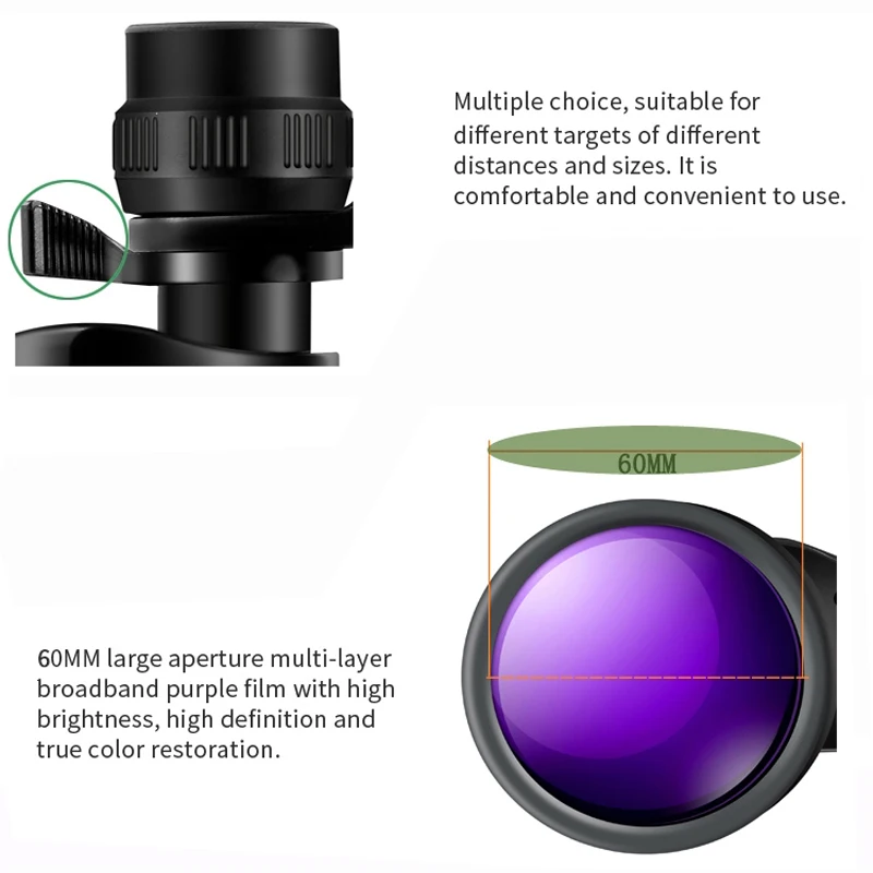 Borwolf 12-36X60 Binoculares potentes Gafas de campo con zoom Gran telescopio de mano para observación de aves - imagen 3