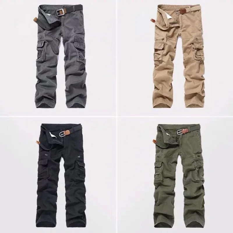 Pantalones Cargo para hombre, pantalones de algodón de combate para hombre con múltiples bolsillos, pantalones para correr informales de color verde militar, talla 40, envío gratis - imagen 3