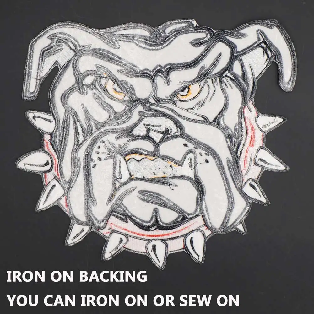 Parche bordado grande de Bulldog de dibujos animados, pegatinas de ropa Punk, accesorios de ropa, insignia - imagen 4