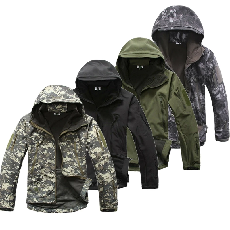 Chaqueta táctica militar para hombre, cortavientos térmico de camuflaje, impermeable, con capucha, para deportes al aire libre