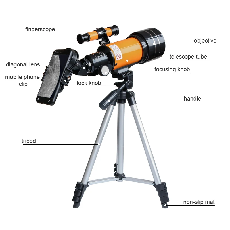 Telescopio astronómico refractivo 150X con Clip para teléfono, Monocular HD para exteriores, niños, principiantes, estudiantes, Kit de bricolaje - imagen 5