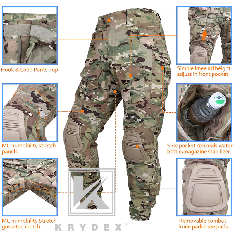 KRYDEX Pantalones de combate para caza Pantalones tácticos al aire libre Uniforme con rodilleras Camo Ranger Green - imagen 4