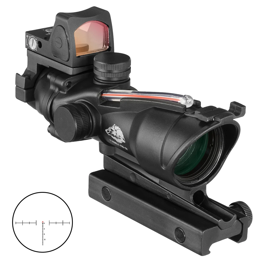 Fire Wolf-mira óptica táctica 4x32, mira para Rifle, retícula roja y verde, mira óptica iluminada con Mini mira de punto rojo - imagen 2