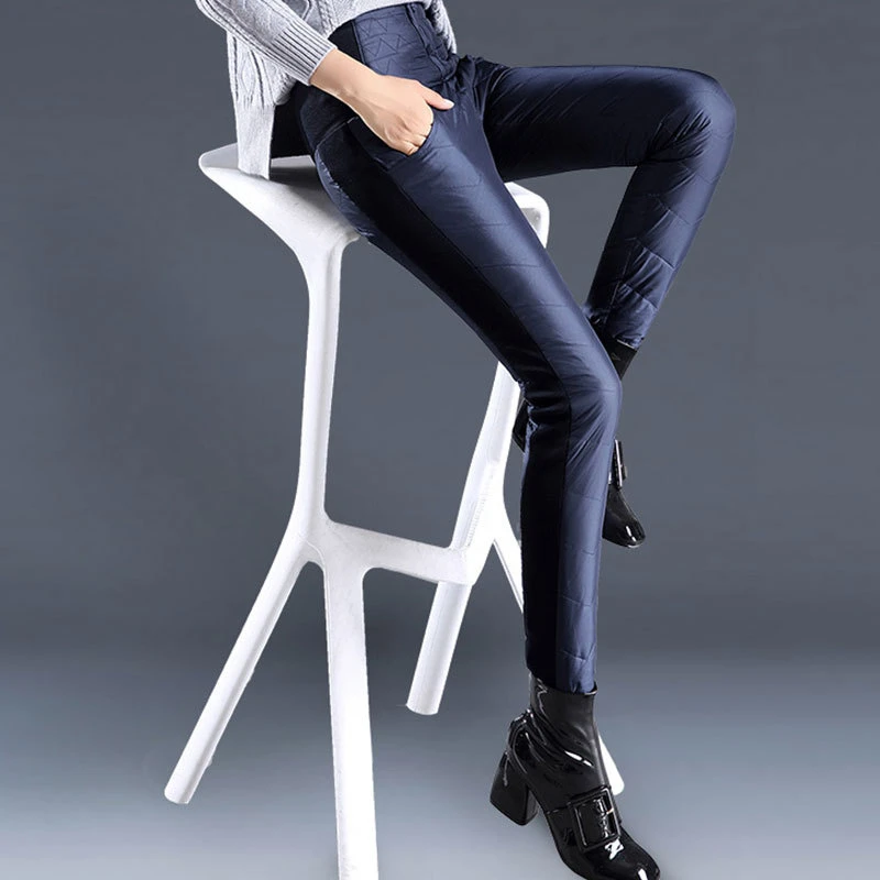 Pantalones suaves de invierno para exteriores para mujer, impermeables, para senderismo, Camping, cintura alta, relleno de plumón de pato blanco 90%, pantalones cálidos gruesos - imagen 3