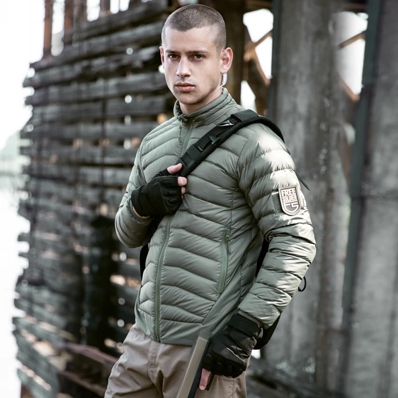 FREE SOLDIER-Chaqueta de plumón ligera para exteriores para hombre, abrigo corto, cálido, delgado y grueso, Otoño e Invierno - imagen 4