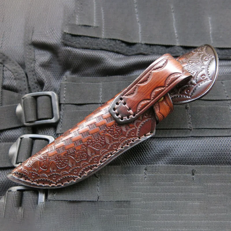 Hebilla turquesa, patrón de piel de serpiente, cuero genuino curtido vegetal, cuchillo recto pequeño, funda, funda militar para exteriores - imagen 3