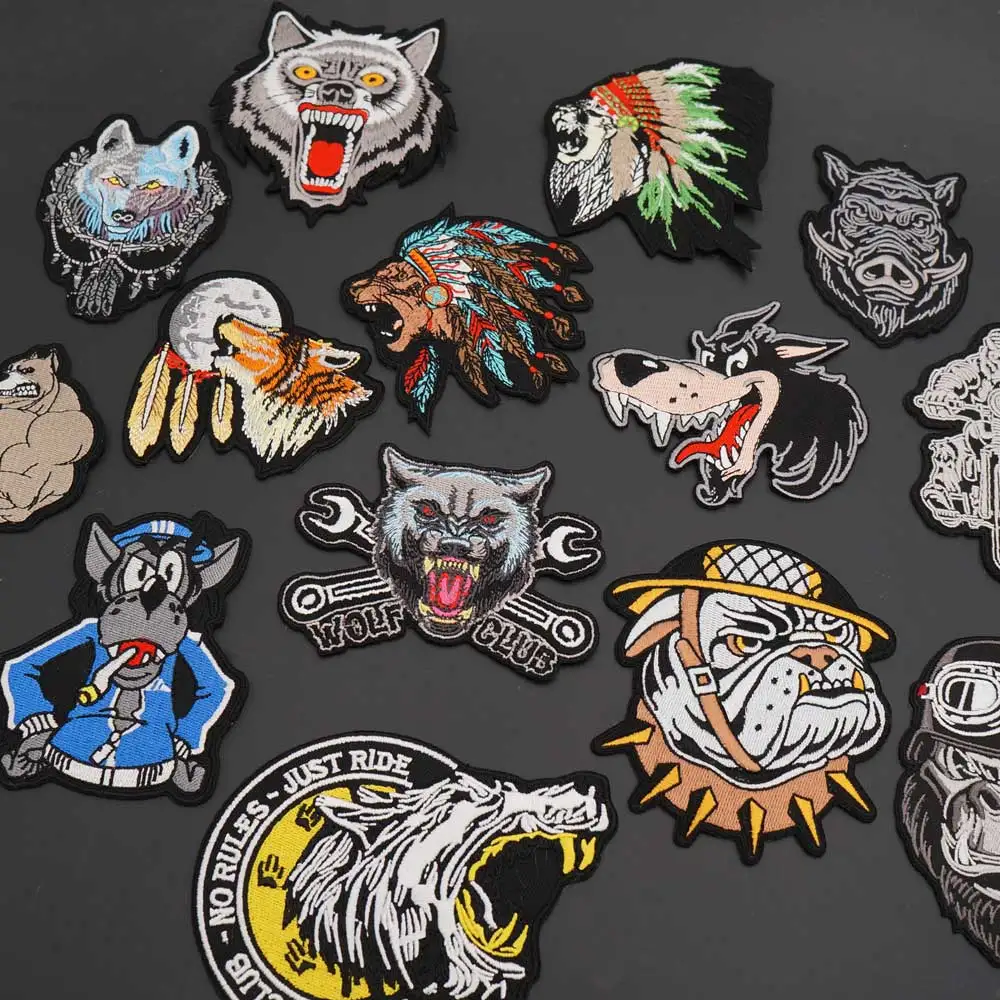 Parches de motociclista Punk bordados de animales, lobo orangután, jabalí, León indio, insignia pequeña para ropa, pegatina, accesorios de ropa - imagen 3