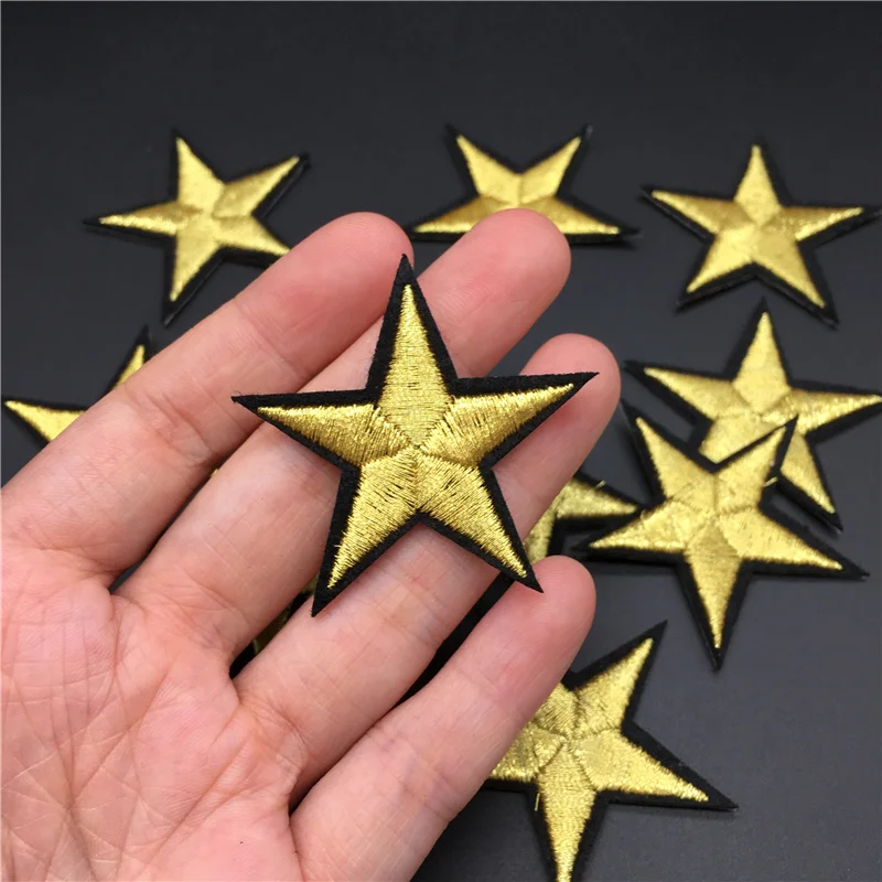 10 Uds. Parches con apliques de estrellas doradas para ropa, insignias de dibujos animados, rayas bordadas para planchar para ropa, pegatina de camiseta de costura Diy - imagen 4
