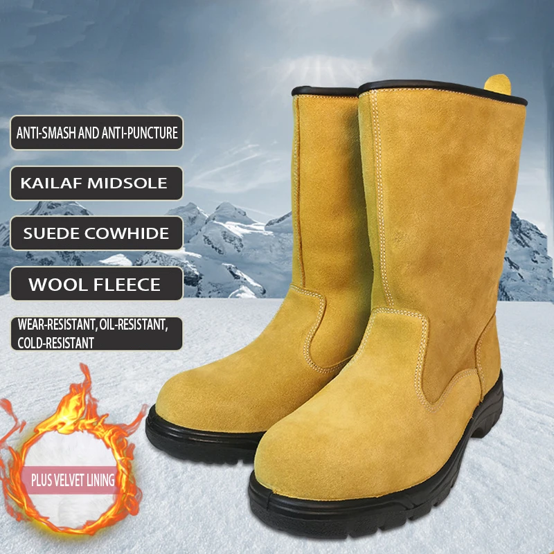 KOWM zapatos de senderismo de piel de vaca para hombre, zapatos de seguridad impermeables para caza, botas de nieve de lana, zapatos tobilleros, zapatillas de Trekking - imagen 4