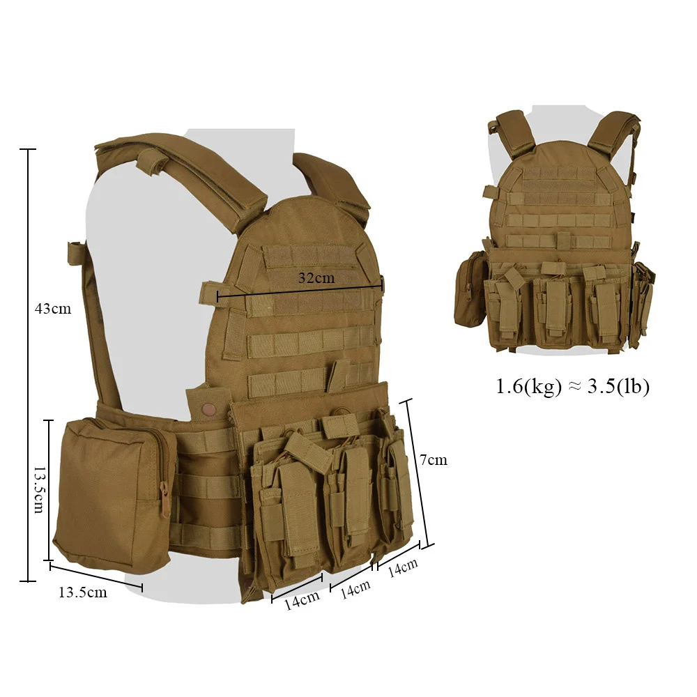 SINAIRSOFT-Chaleco táctico Airsoft para caza al aire libre, asalto CS, Molle Civil, bolsa para revistas de combate, chaleco corporal LY1807 - imagen 4