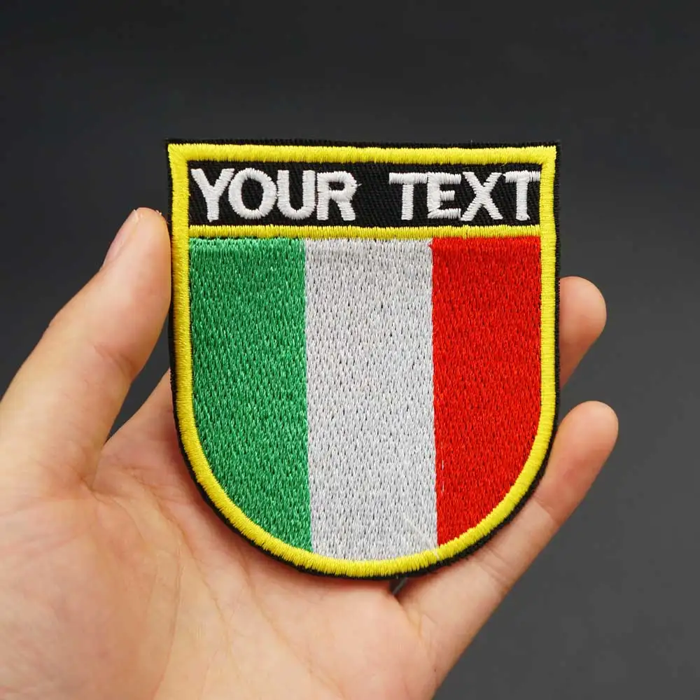 Etiquetas de nombres de la bandera de Italia personalizadas Parche militar bordado hierro en respaldo Soporte de gancho - imagen 5