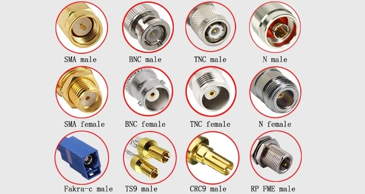 Conectores de diferentes colores masculinos y femeninos