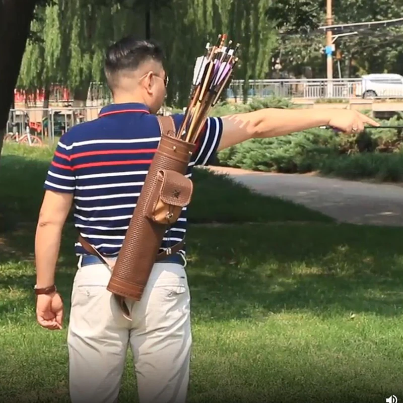 Accesorios de caza con arco de 52CM, bolsa de aljaba de flechas de cuero genuino, tiro deportivo, montar, marrón, soporte para flechas de arco
