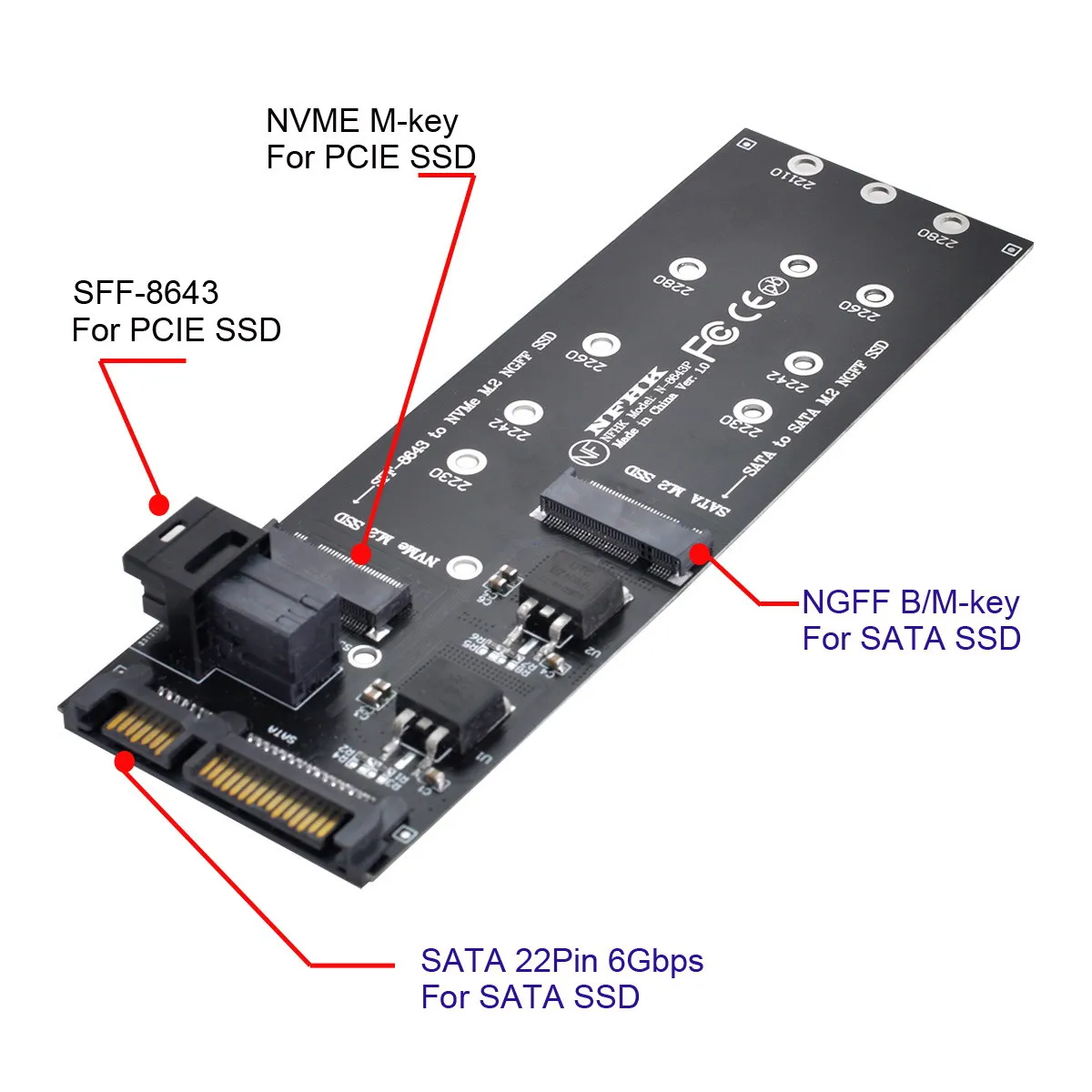 CY NVME adaptador PCIe SSD SATA a HD Mini SAS SFF-8643 a U2 Kit NGFF m-key - imagen 2