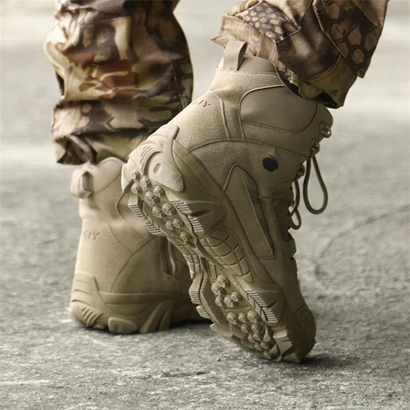 Botas de combate tácticas para hombre, Botines de cuero genuino para exteriores, botas militares del Ejército, zapatos de caza y trabajo, talla 39-46 - imagen 2