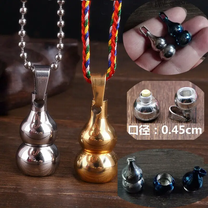 Colgante de calabaza de acero inoxidable, Mini caja de pastillas impermeable, collar de botella