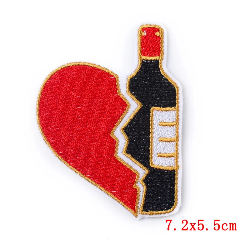 Prajna-Parche de botella de vino con corazón roto, parches bordados a rayas para ropa, parches para planchar, parches de dibujos animados para ropa, 10 piezas - imagen 3