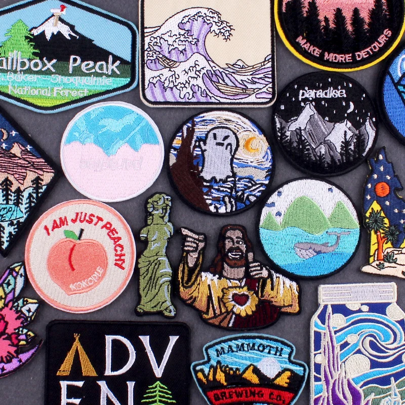 Parche termoadhesivo para planchar en la ropa, parches divertidos de Jesús para ropa, bricolaje, parche bordado en la naturaleza, rayas