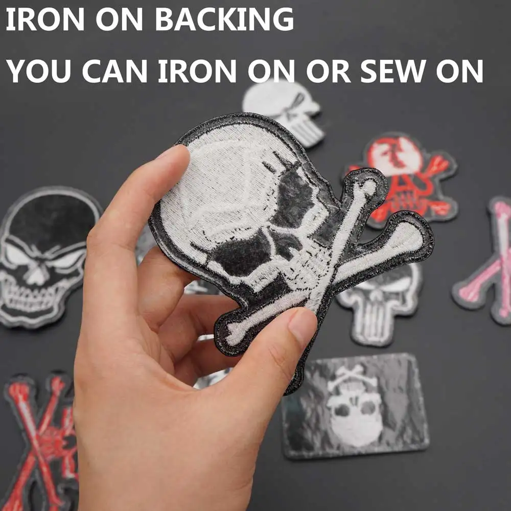 Parches bordados de calavera para motorista, insignia Punk Rock, pegatinas para ropa, accesorios de ropa - imagen 2