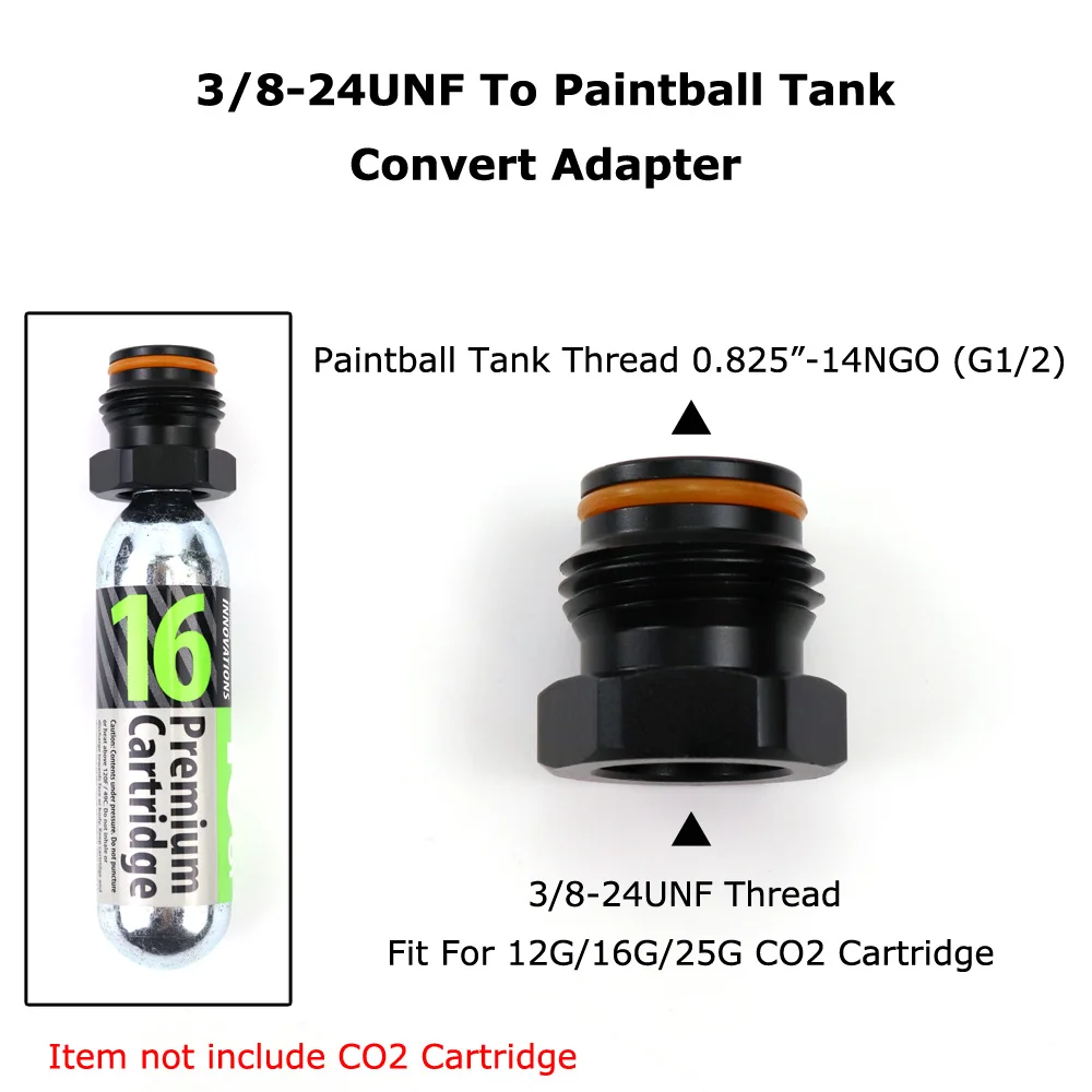 Nuevo cilindro de cartucho de Co2 (rosca 3/8-24UNF) a rosca de tanque de Paintball (G1/2-14) convertir adaptador