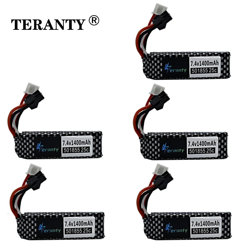 TERANTY-batería Lipo para pistola de agua 2S, 7,4 V, 1400mAh, 25C, 501855, para Mini Airsoft BB, pistola de aire, juguetes eléctricos, piezas RC, 5 unidades por juego