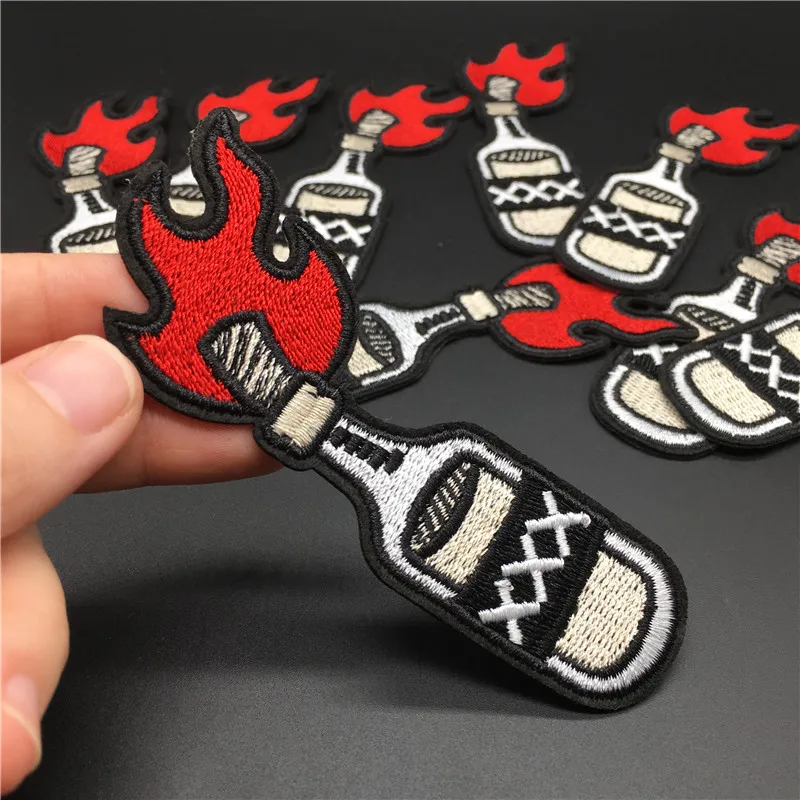 Parches de planchado para ropa, insignias bordadas, pegatinas de ropa, apliques de rayas, 1 unidad, tamaño de botella de llama: 4,5x10cm - imagen 4