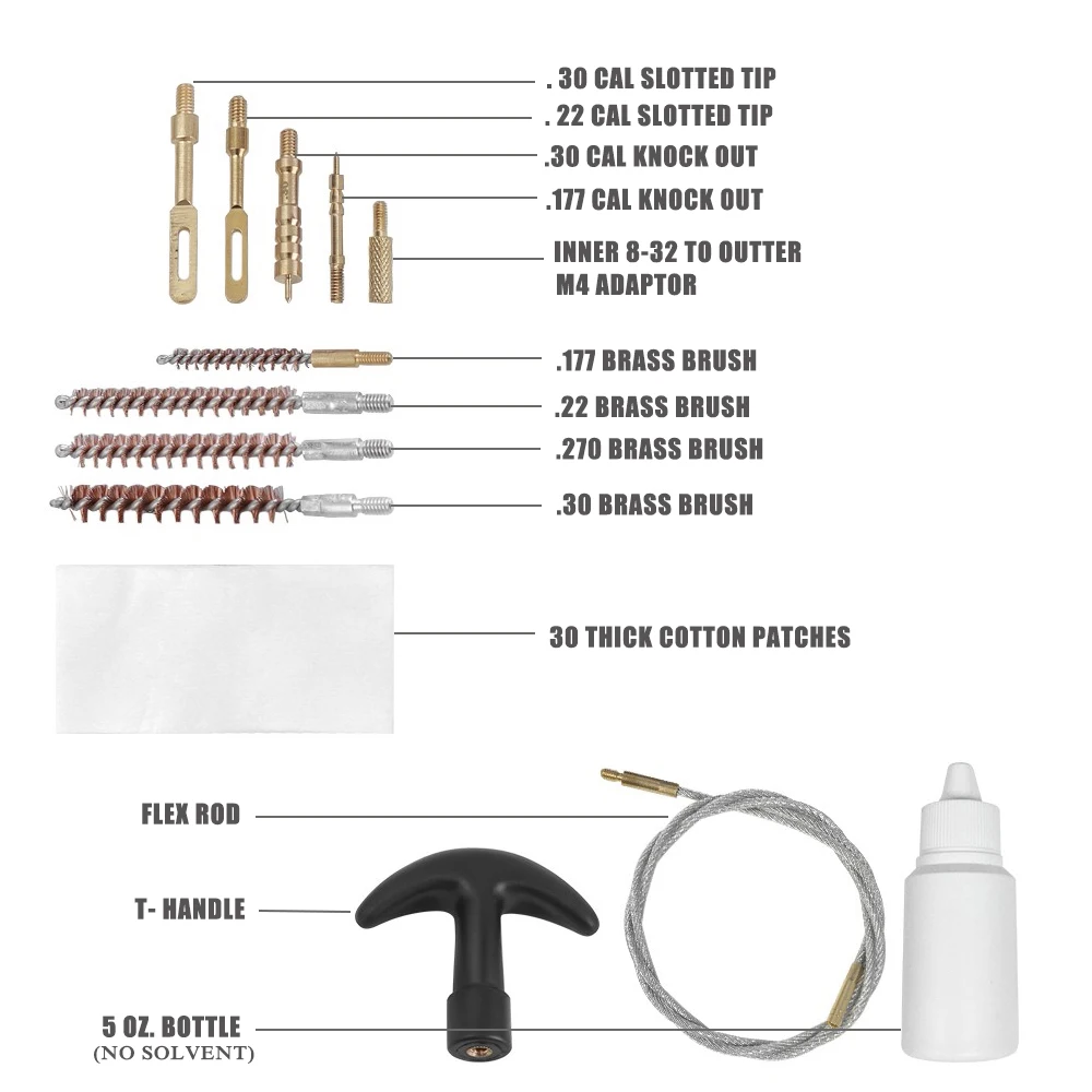 Juego de Kit de limpieza de pistola táctica, pistola Universal, varilla de Rifle, parches de cepillo, herramienta de limpieza 12GA, 20ga 22cal,. 17cal,. 2235,5 - imagen 3