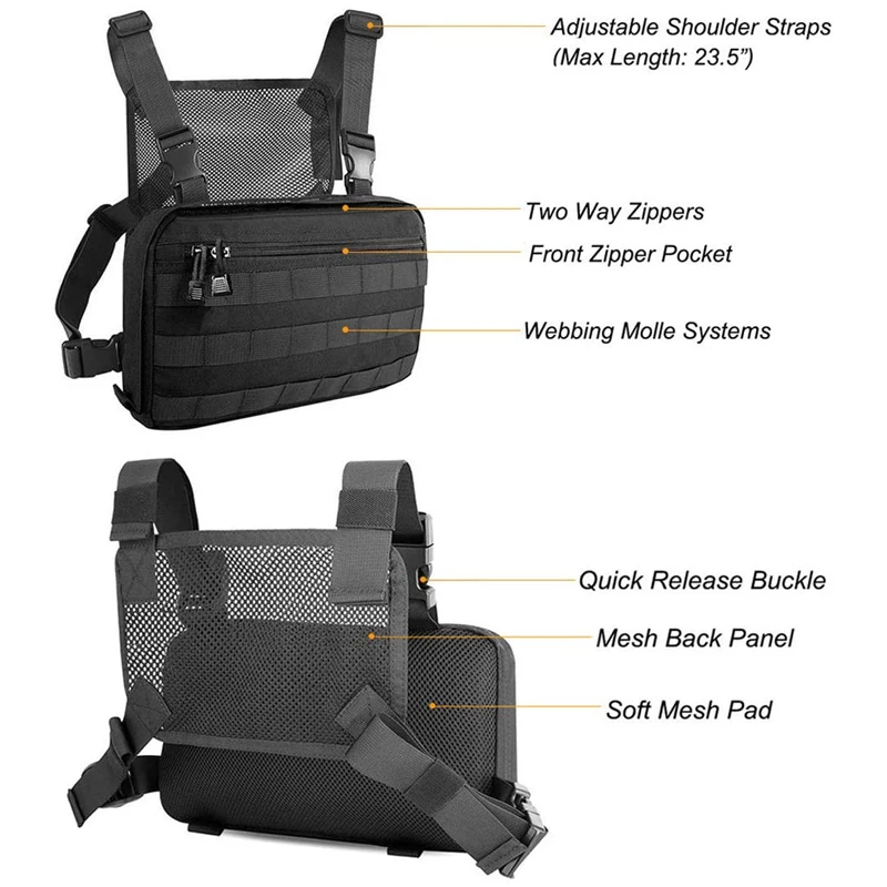 Bolsa de chaleco de combate militar Molle, bolsa frontal, mochila de Hip Hop con correa desmontable, bolsas de caza al aire libre, aparejo de pecho táctico - imagen 4