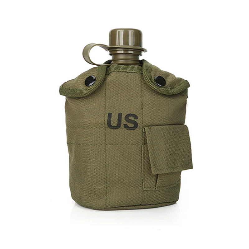 Botella de agua táctica militar para exteriores, hervidor de agua del ejército con bolsa, juego de tazas para acampar, senderismo, mochilero, supervivencia, 1L - imagen 3