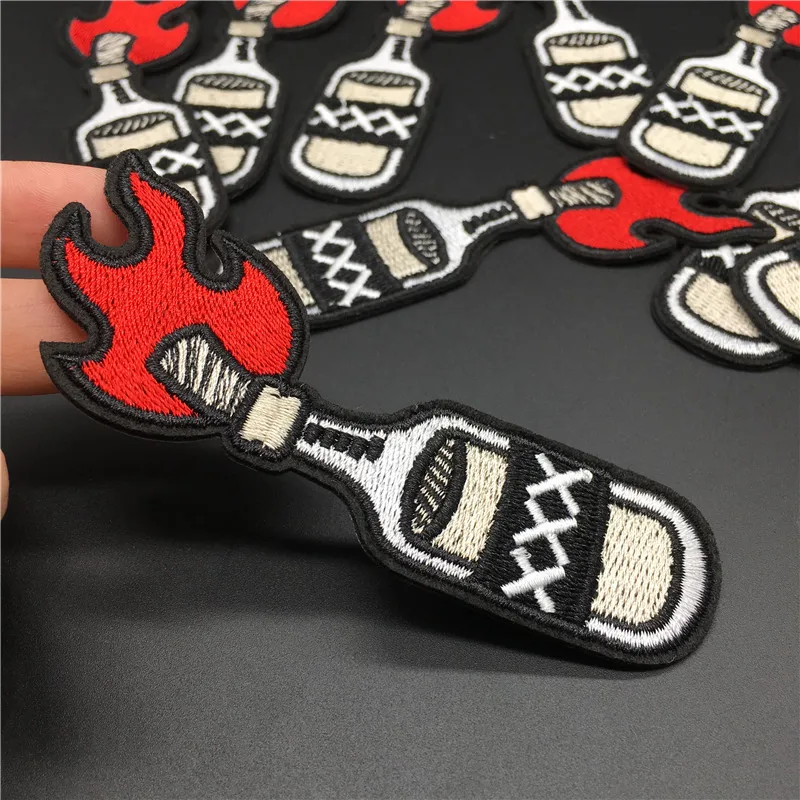 Parches de planchado para ropa, insignias bordadas, pegatinas de ropa, apliques de rayas, 1 unidad, tamaño de botella de llama: 4,5x10cm - imagen 5