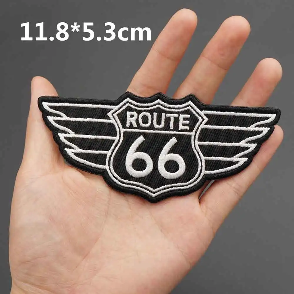 ROUTE 66 parches bordados de motociclista Punk, gancho de hierro, respaldo, chaleco de cuero de caballero para motocicleta, accesorios de decoración, apliques - imagen 5