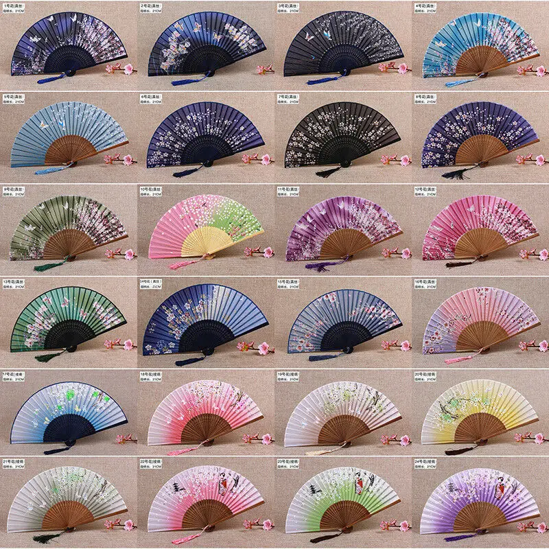 Abanico de flores de cerezo de seda japonesa, abanico de mano plegable Sakura, fiesta de baile de boda, 1-12 colores - imagen 2