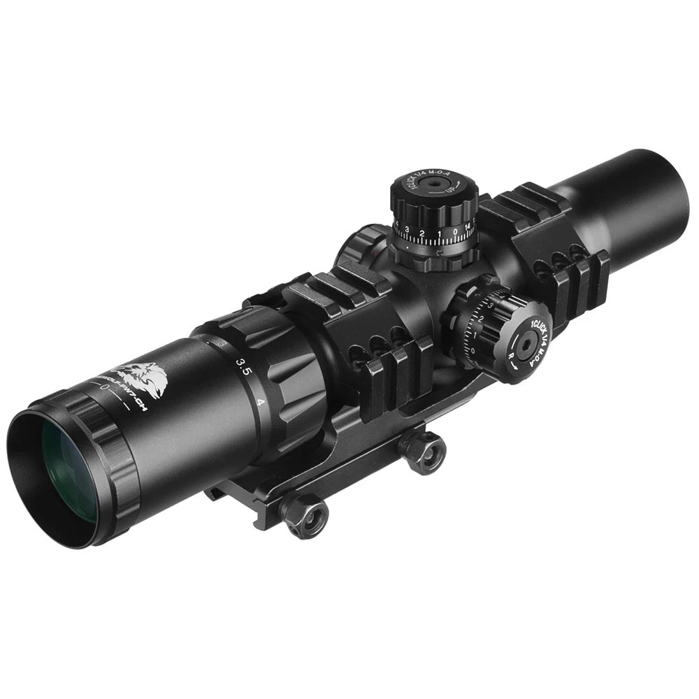 FIRE WOLF-Rifle óptico táctico de caza, torreta de Cruz iluminada en rojo y verde, alcance de bloqueo, espejo Airsoft, 1,5-4x30 - imagen 3