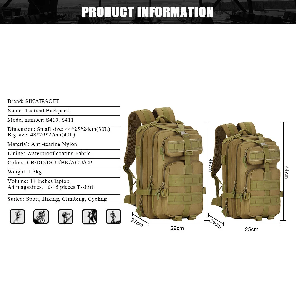 Mochila táctica Molle para caza, pesca, Camping, 3P, Serpentina, militar, deporte de senderismo, viaje, bolsas de escalada - imagen 3