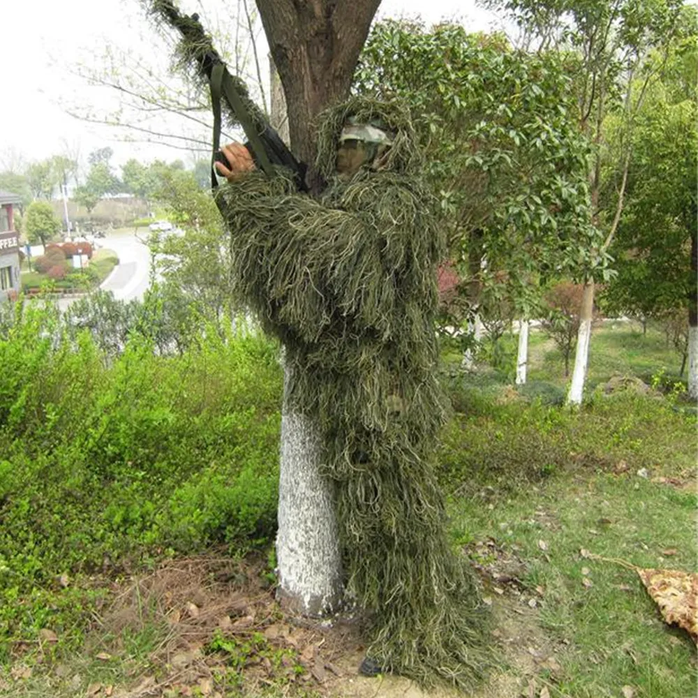 Adulto selva hierba camuflaje biónico francotirador CS juegos traje de combate poliéster transpirable protección solar caza pesca chaqueta pantalón - imagen 5