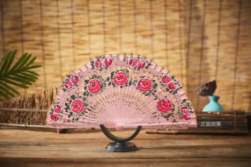 Abanico de baile de madera plegable para mujer, abanico de flores, de mano, estilo español - imagen 4