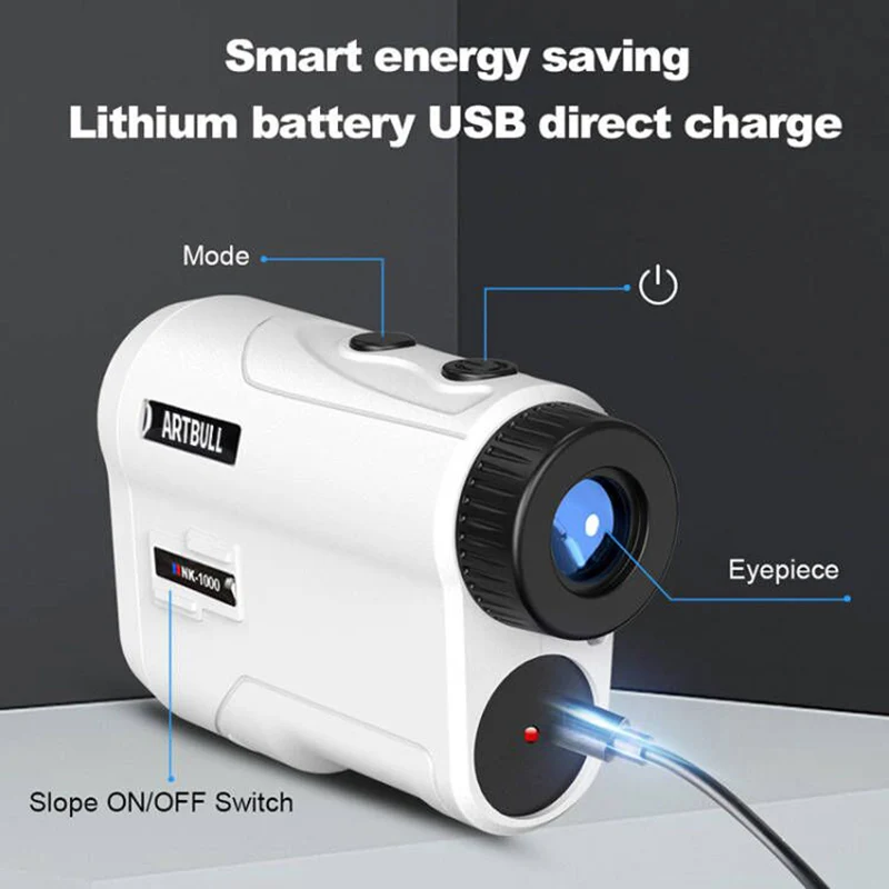 Telémetro de Golf recargable por USB, telémetro láser de 600m y 1000m, telescopio de caza con bloqueo de bandera de pendiente - imagen 2