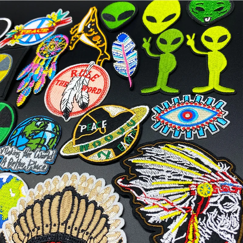 Parches de plumas de Alien earth indias para ropa, insignias de parche Punk, pegatinas para planchar, bordado decorativo, bricolaje, chaqueta, Jeans - imagen 3
