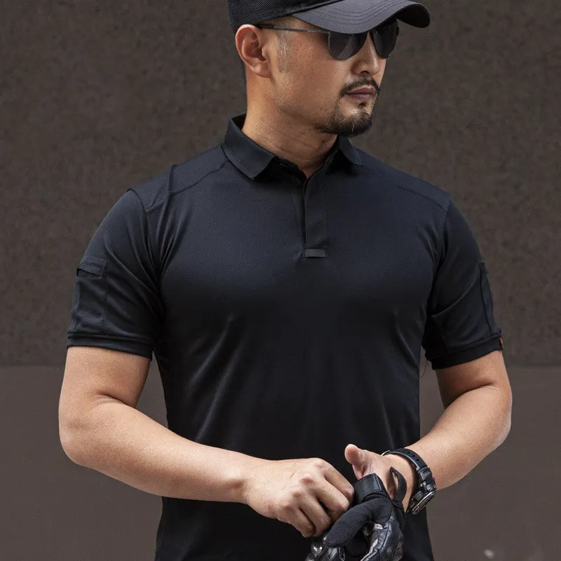 Camiseta táctica de secado rápido al aire libre para hombre, camisa de manga corta con solapa transpirable fina de verano, Tops, Camiseta deportiva militar para fanáticos del ejército - imagen 4