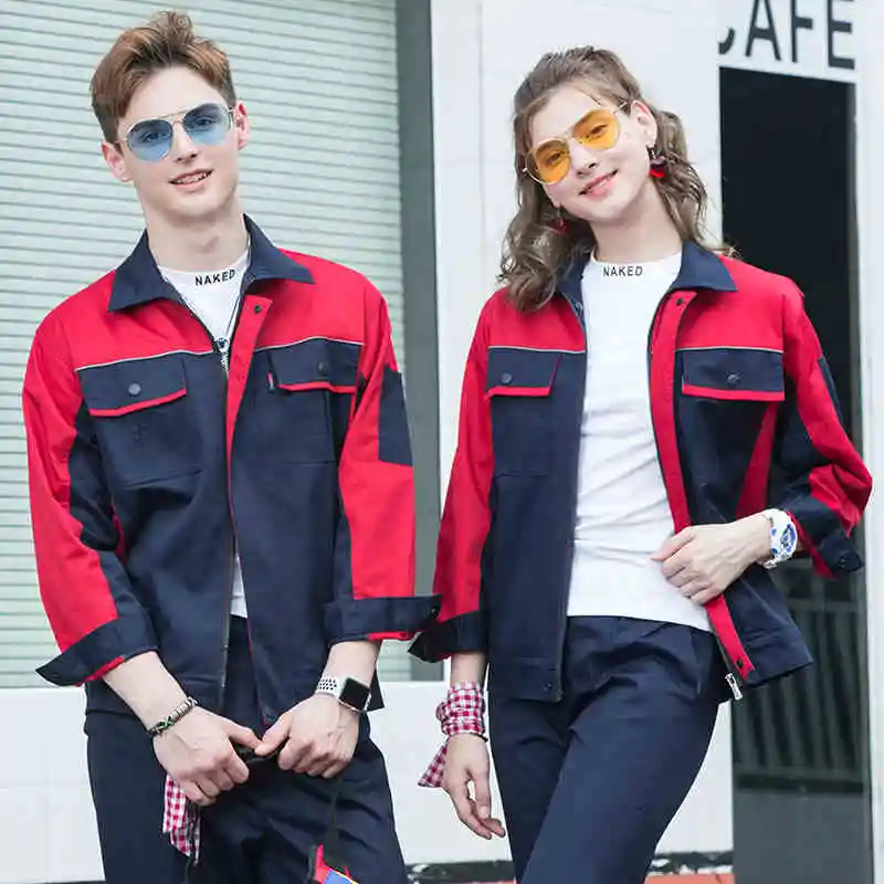 Conjunto de ropa de trabajo para hombre y mujer, chaqueta + Pantalones, reparador de fábrica eléctrica, mono de trabajo mecánico, uniformes duraderos para taller de reparación de automóviles - imagen 3